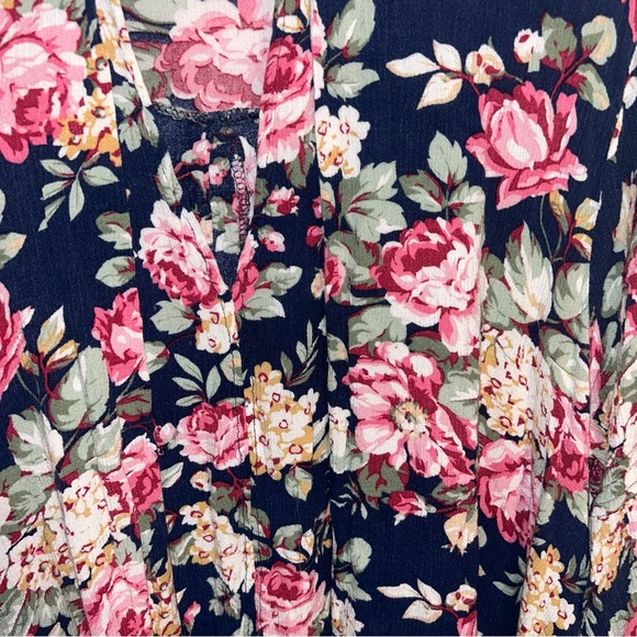 Umgee Navy Floral Trapeze Swing Cut Bell Sleeve Dress / Tunic Size L Large - Picture 11 of 14